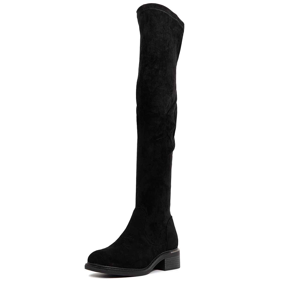 Vegan black leather over the knee flat boots NIGHT OUT - Glamazons